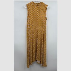 Anthropologie Maeve Dress Women 1X Yellow Sleeveless Midi Printed Pocket Stretch